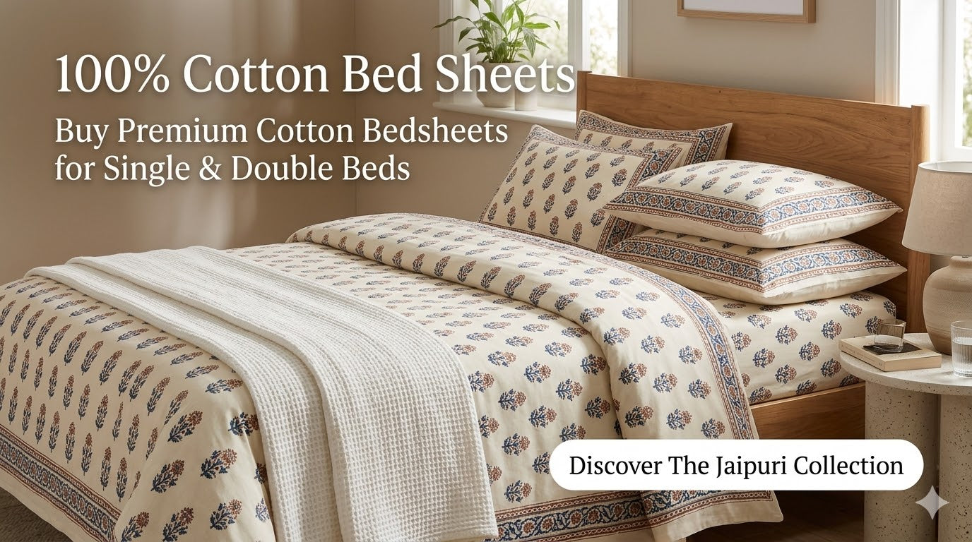 100% Cotton Bed Sheets: Buy Premium Cotton Bedsheet for Single & Double Beds from The Jaipuri