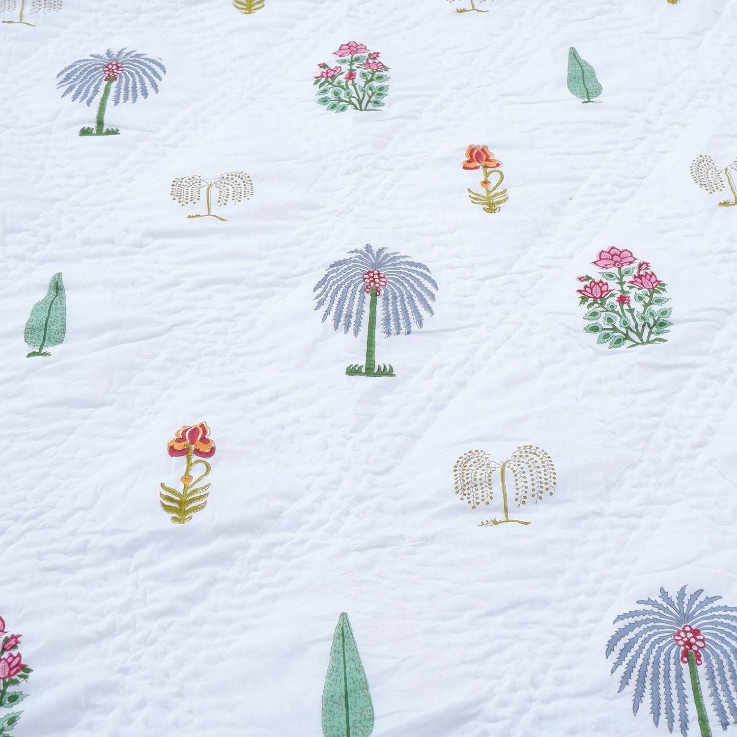 The Jaipuri 100% cotton double bed quilt with colorful floral embroidery design