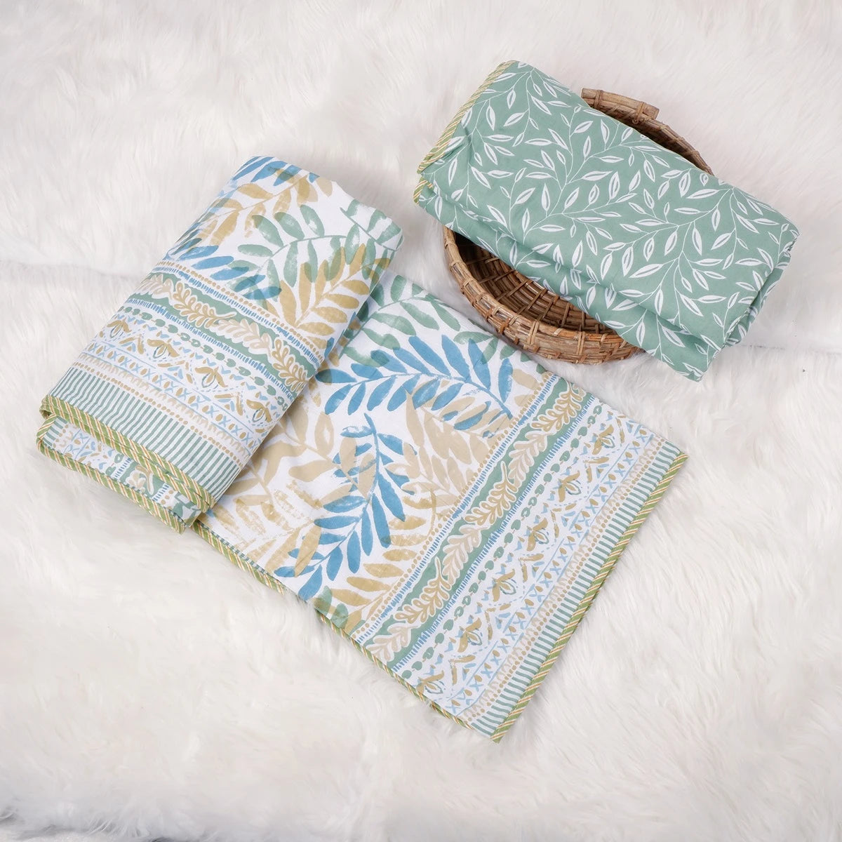 The Jaipuri 100 percent mulmul cotton blanket with floral patterns in soothing colors