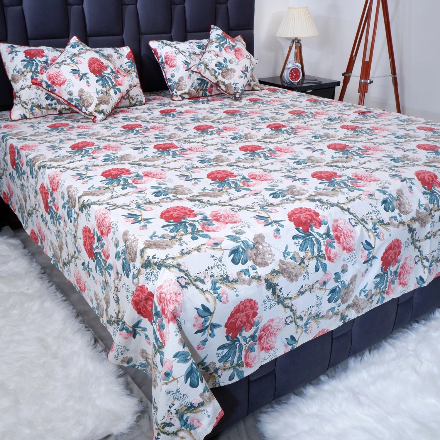 The Jaipuri 100% pure cotton bed sheet with vibrant floral design for stylish bedroom decor