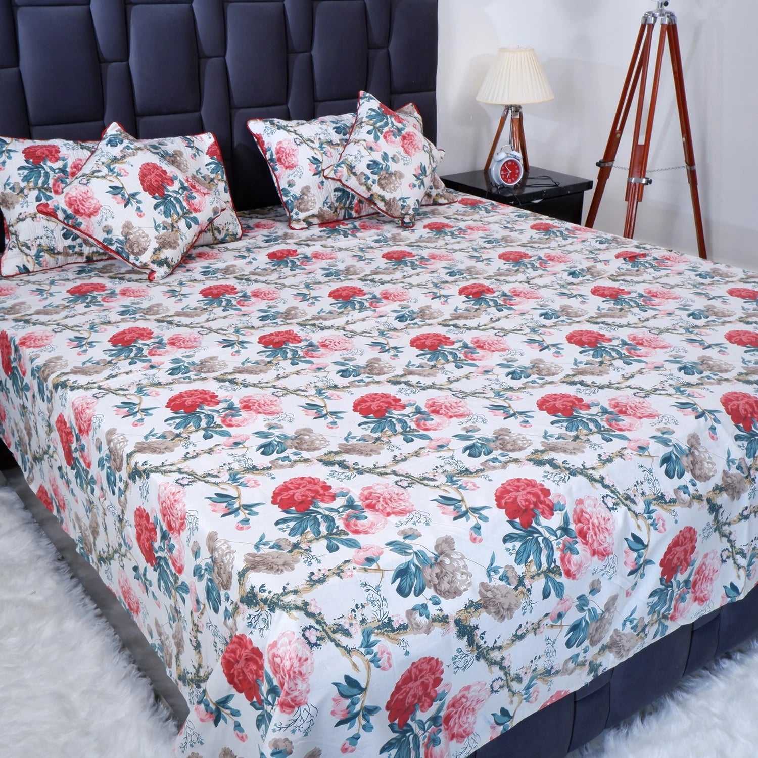The Jaipuri 100% pure cotton bed sheet with vibrant floral design for elegant bedroom decor