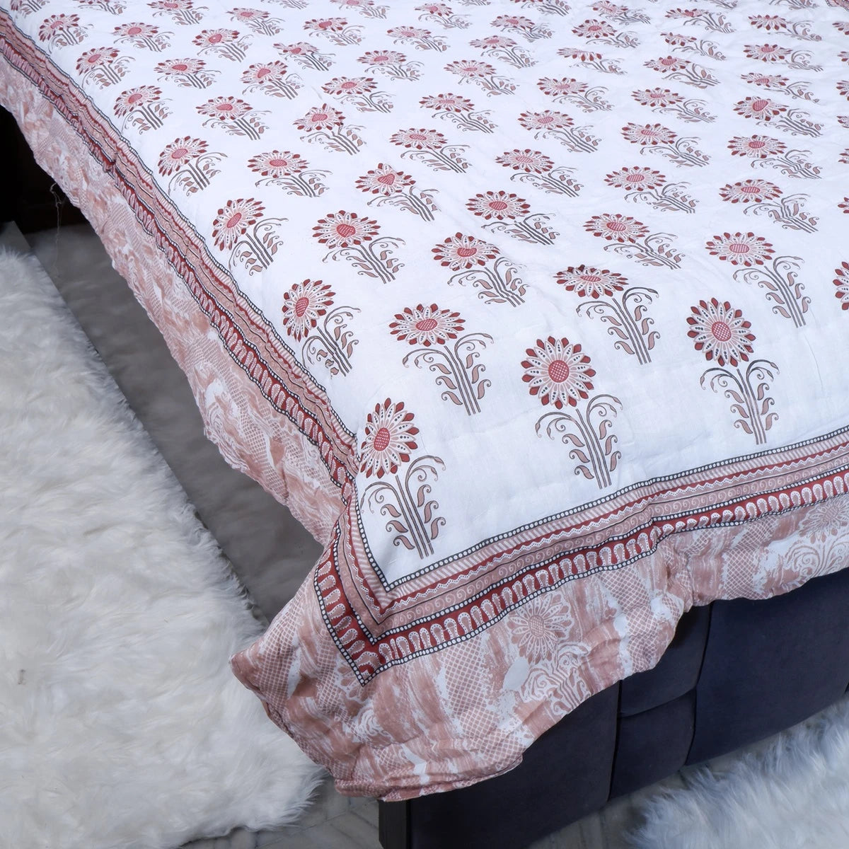 100% pure cotton quilt Jaipur featuring intricate floral patterns in soft colors