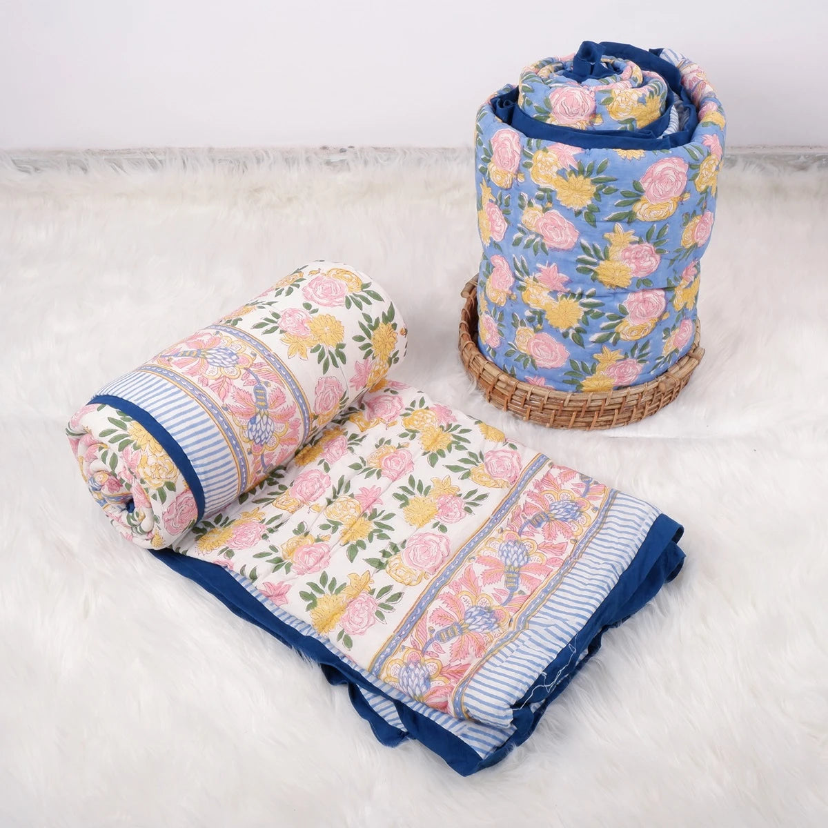 The Jaipuri 100% pure cotton single bed quilt featuring vibrant floral patterns and soft fabric