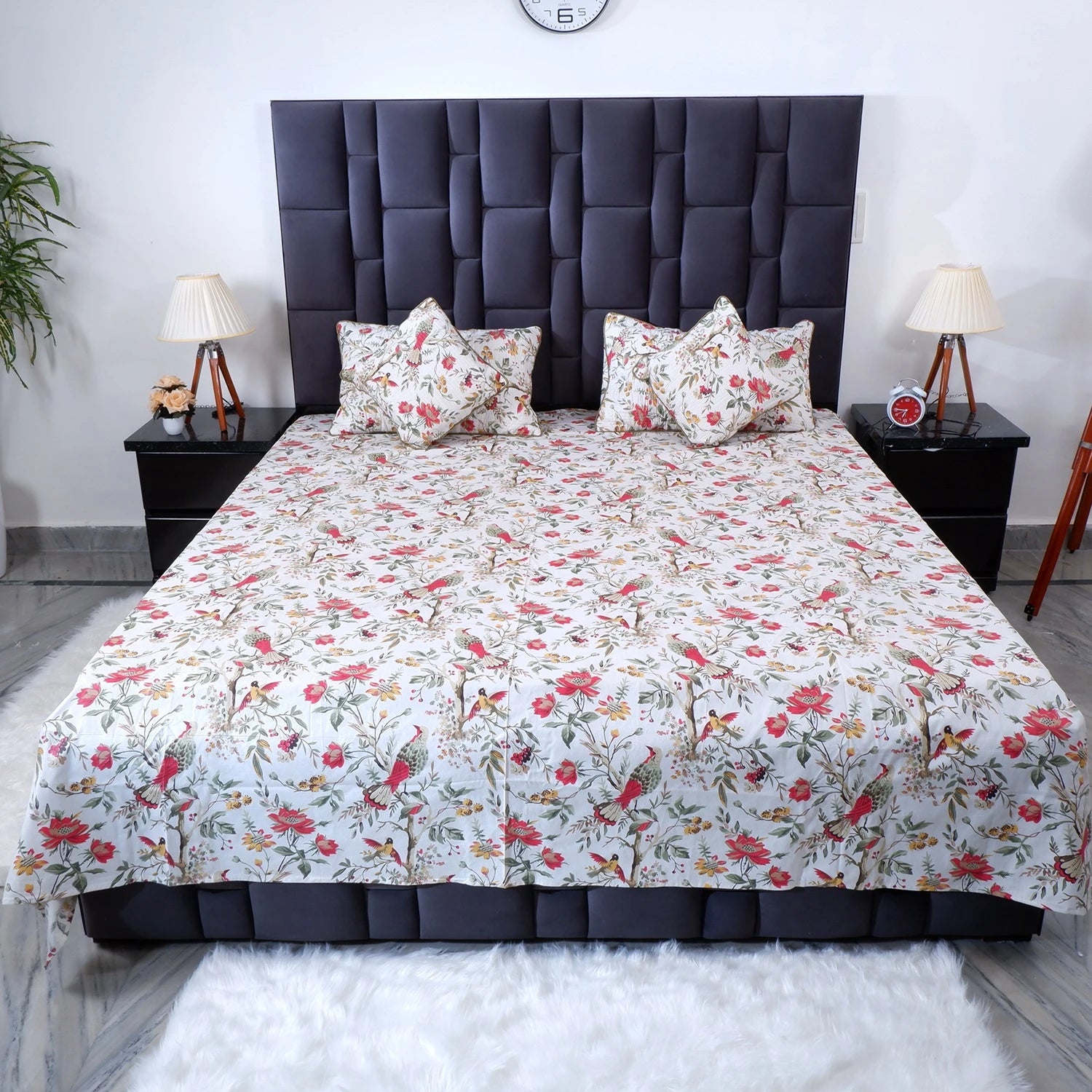 The Jaipuri 100% pure cotton bed sheet featuring a floral print design for a vibrant bedroom decor