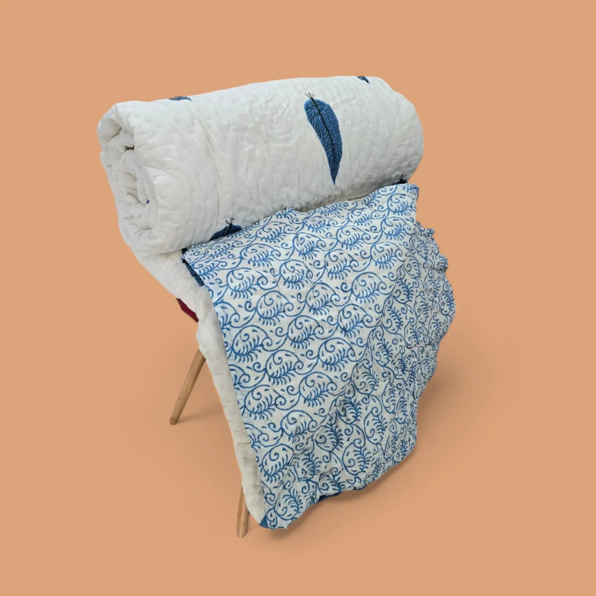 Hand Block Printed Jaipuri Cotton Quilt - Neel Patta Motif (90X108 Inches)