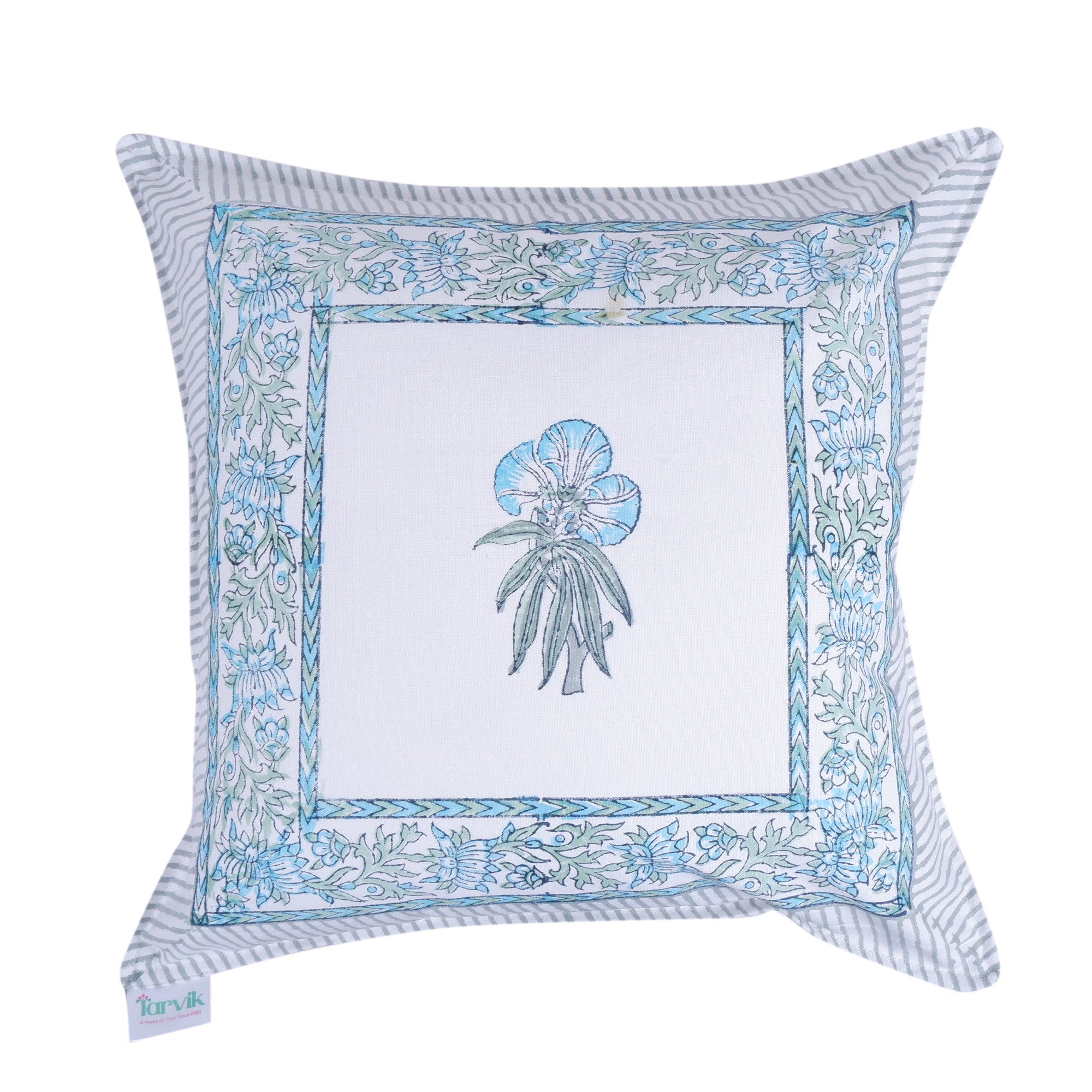 Pure Cotton Hand block Printed Cushion Cover - Naznanin - Tarvik