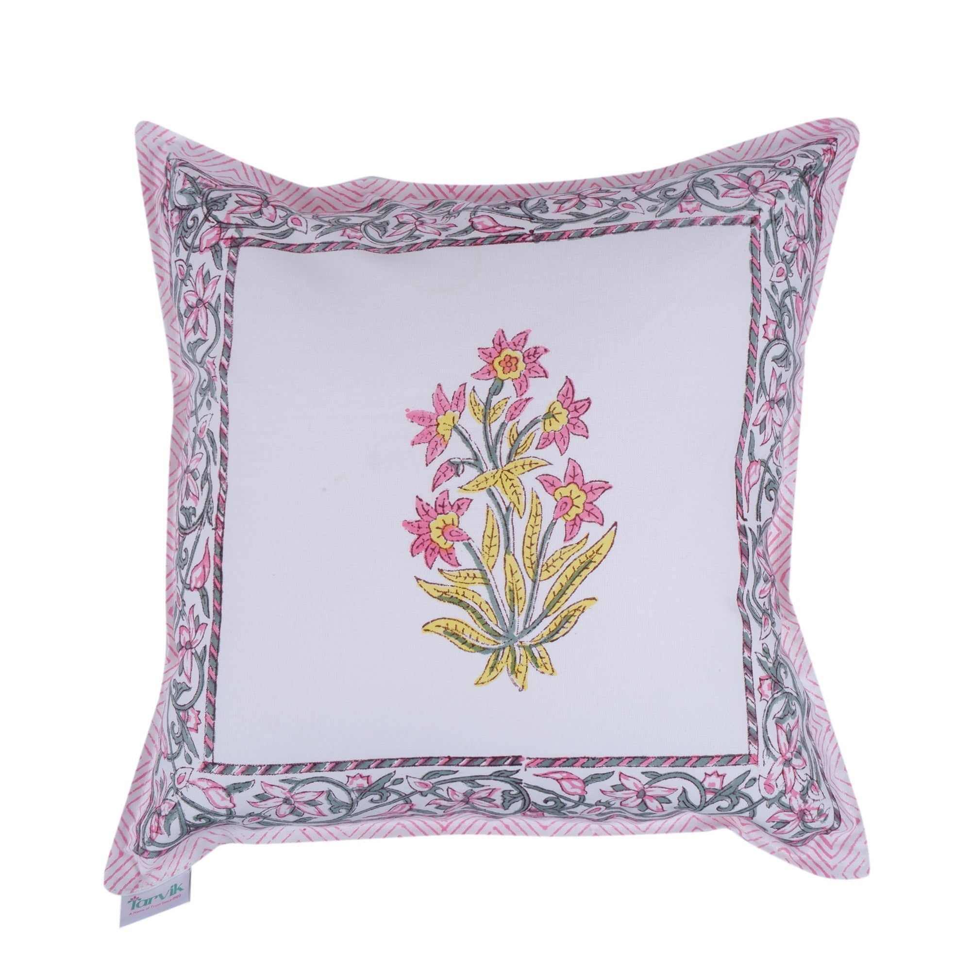Pure Cotton Hand Block Printed Cushion Cover - Shahra - Tarvik