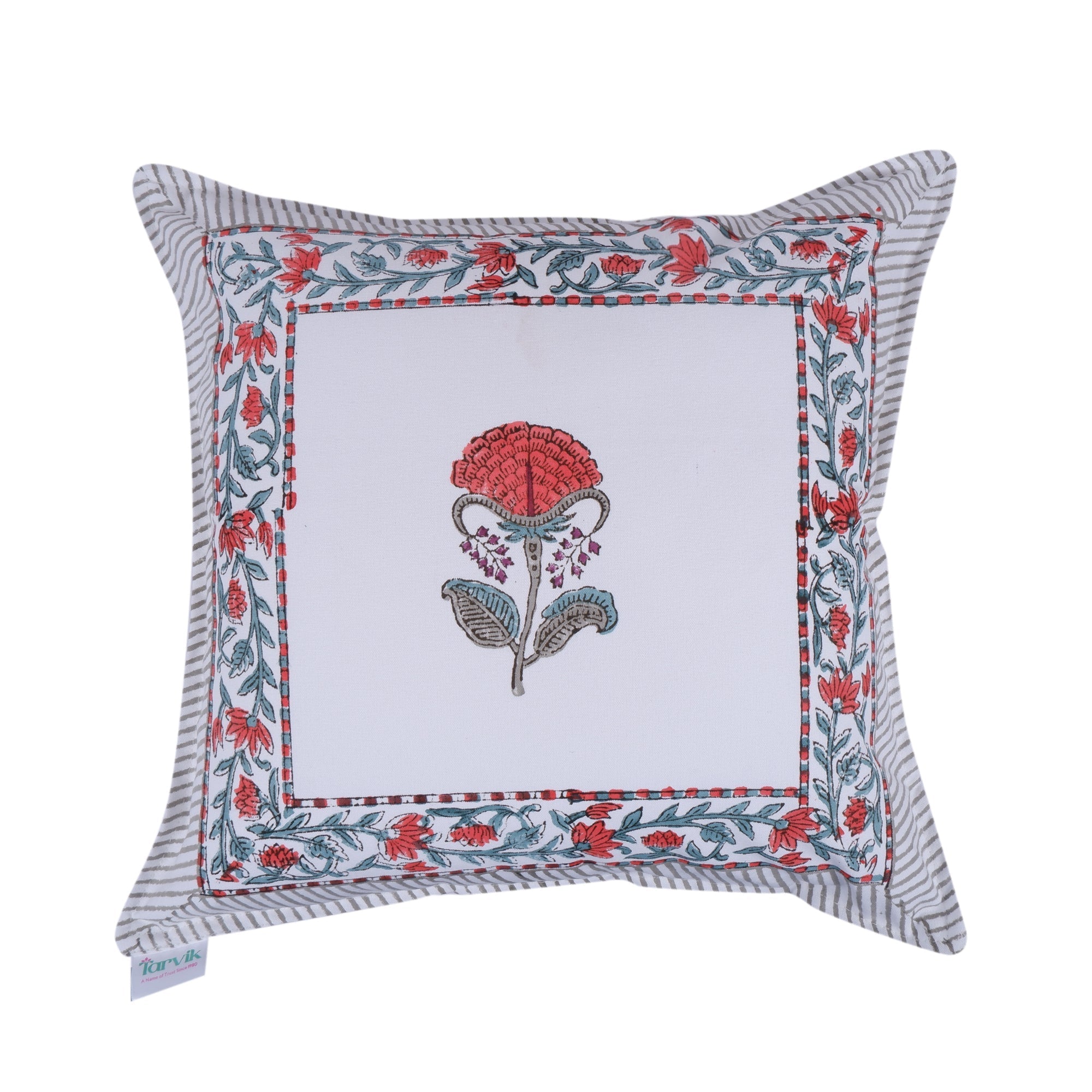 Pure Cotton Hand Block Printed Cushion Cover - Nazaakat - Tarvik