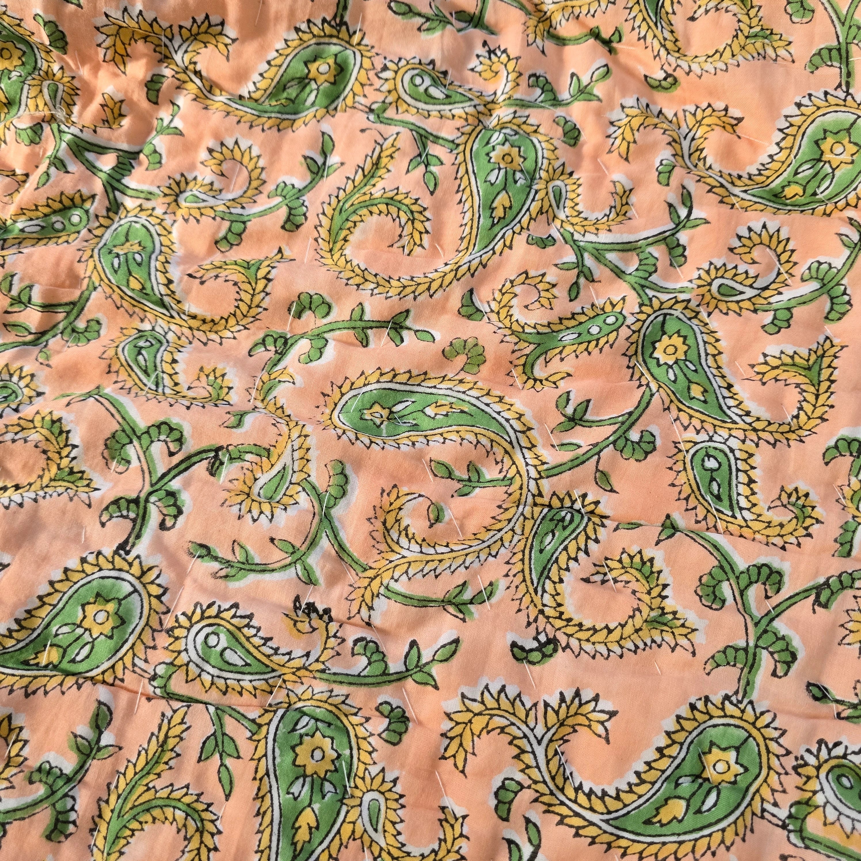 Hand Block Printed Jaipuri Cotton Quilt - Peach Buta (90X108 Inches)