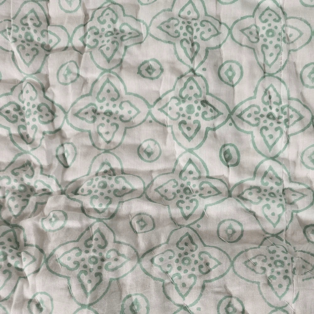 Hand Block Printed  Jaipuri Cotton All season Quilt - Green Floral Motif(90X108 Inches)