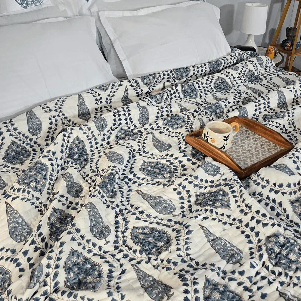 Hand Block Printed Mulmul Cotton Quilt - Mahira (90X108 Inches)