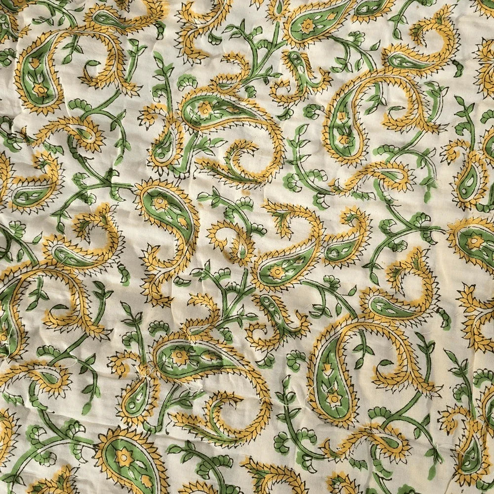 Hand Block Printed  Jaipuri Cotton All season Quilt - Yellow Floral Buta (90X108 Inches)