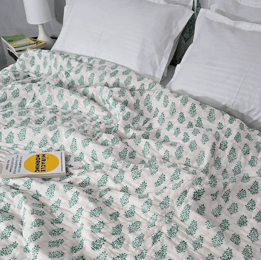 Hand Block Printed Mulmul Cotton All season Quilt - Samina (90X108 Inches)