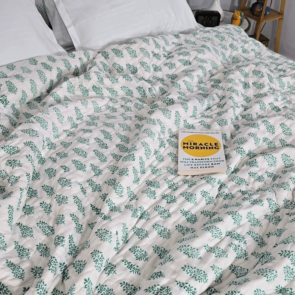 Hand Block Printed Mulmul Cotton All season Quilt - Samina (90X108 Inches)