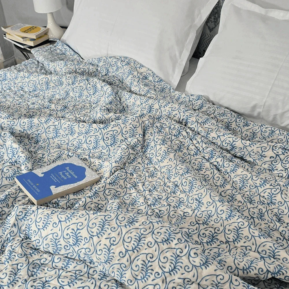 Hand Block Printed  Jaipuri Cotton All season Quilt - Gulab Phoolari (90X108 Inches)