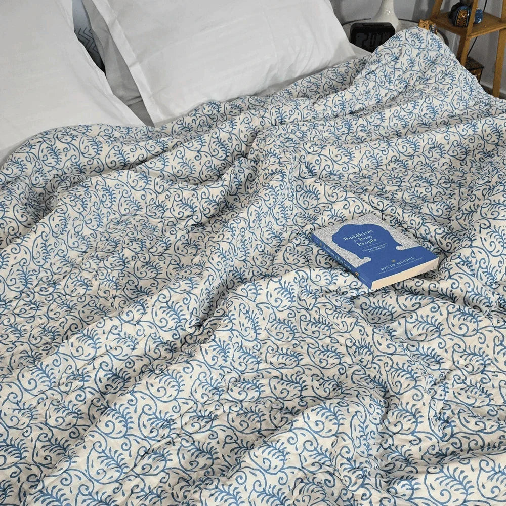 Hand Block Printed  Jaipuri Cotton All season Quilt - Gulab Phoolari (90X108 Inches)