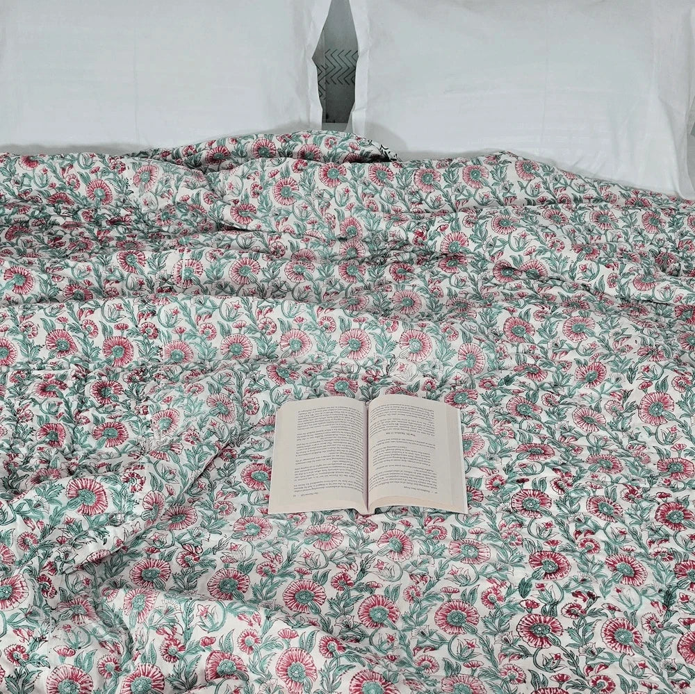 Hand Block Printed Mulmul Cotton All season Quilt - Saniya (90X108 Inches)