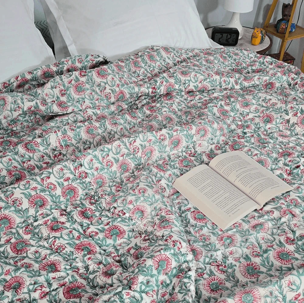Hand Block Printed Mulmul Cotton All season Quilt - Saniya (90X108 Inches)