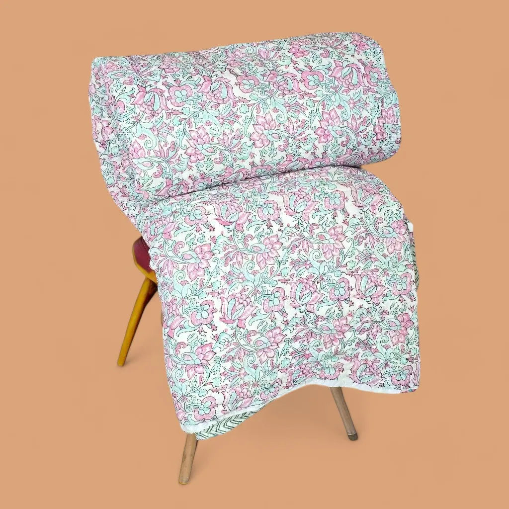 Hand Block Printed  Jaipuri Cotton All season Quilt - Phool Bagh(90X108 Inches)
