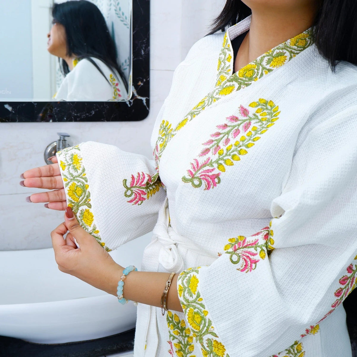 Cotton Hand block Bathrobe - Phulwari - Tarvik