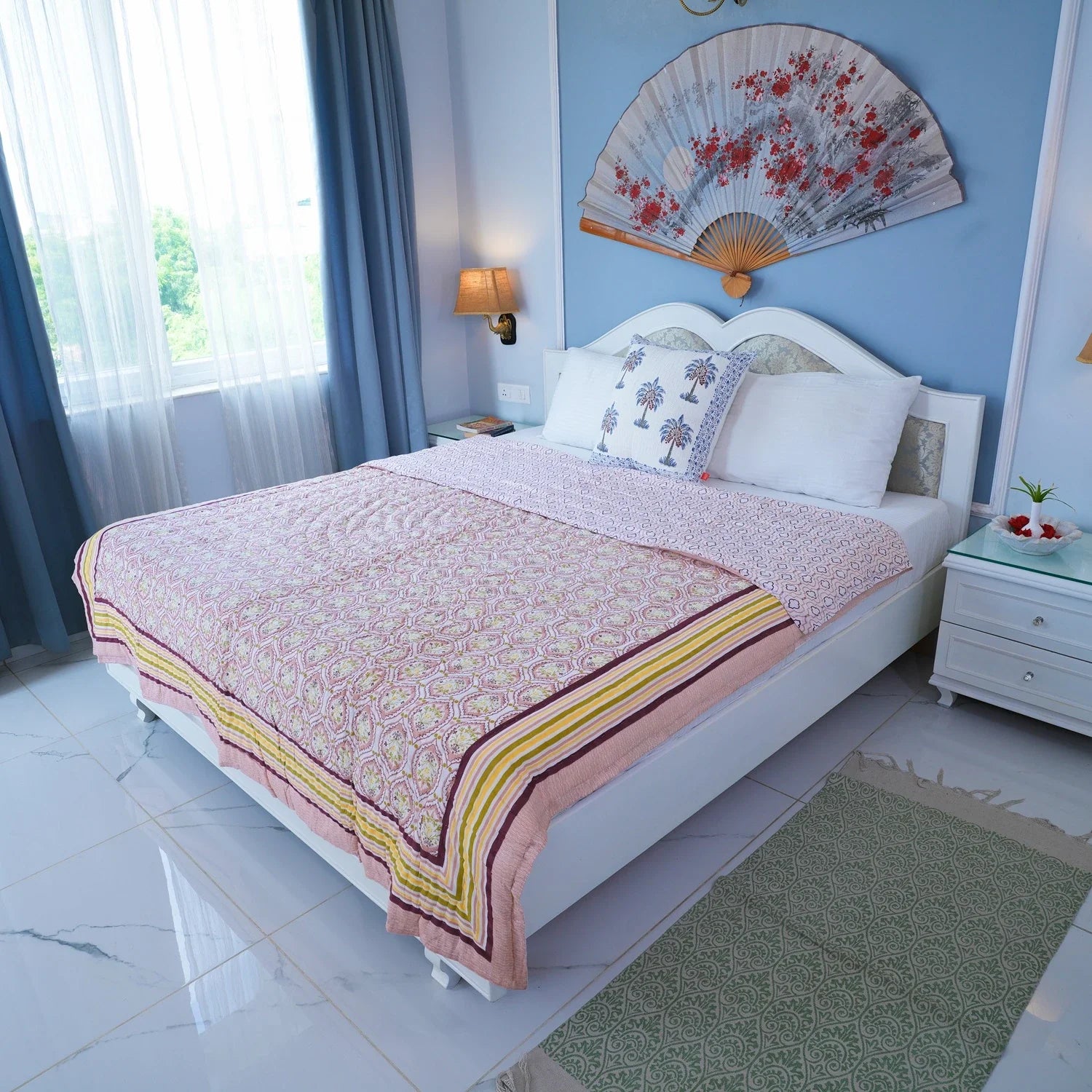 All Season Jaipuri AC Quilt | 100% Pure Cotton | Block Print | Double Bed - Chayanika