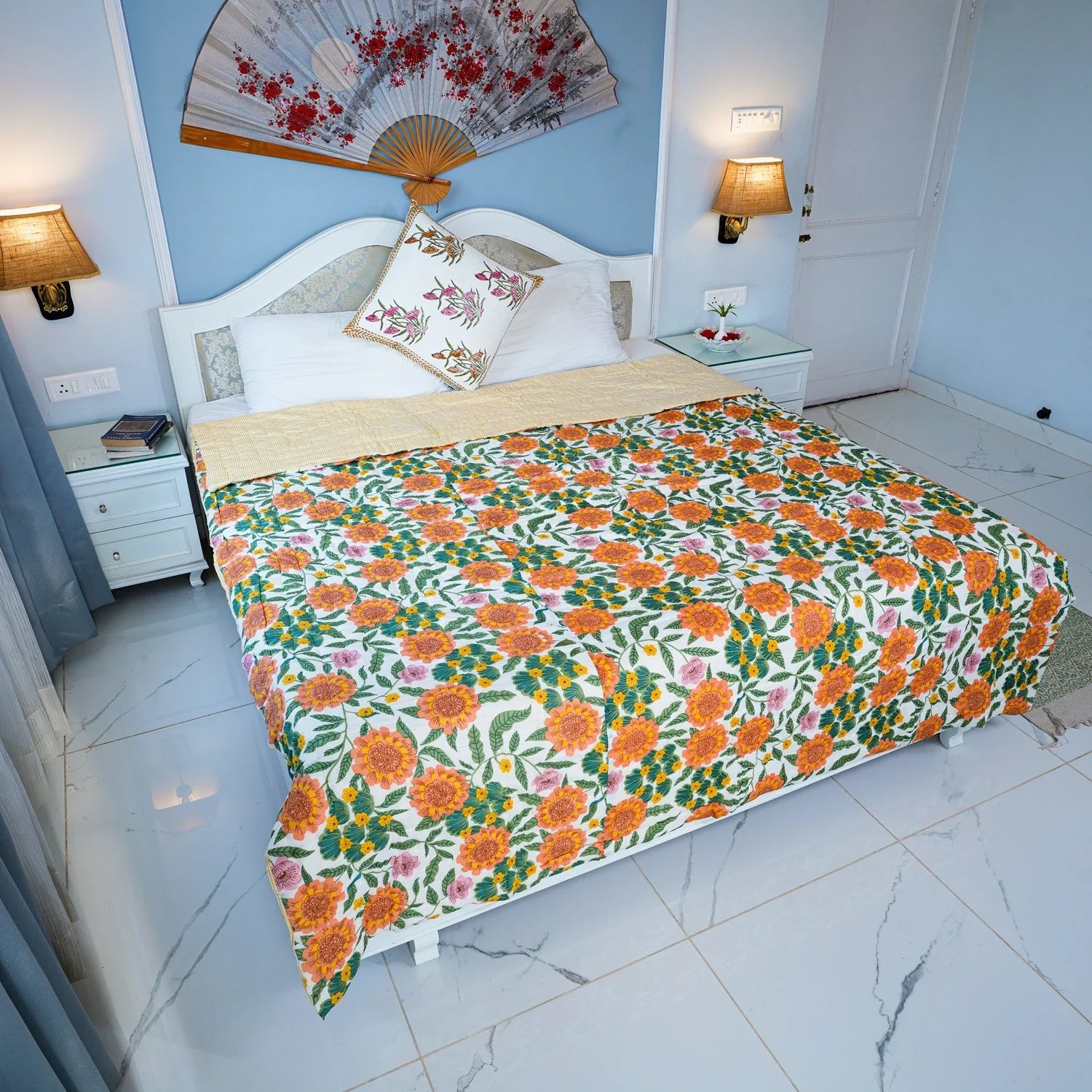 All Season Jaipuri AC Quilt | 100% Pure Cotton | Block Print | Double Bed - Gayatri