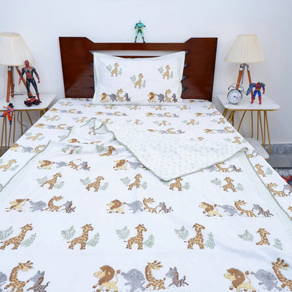 Hand Block Print Mulmul Cotton Kid's Dohar | Forest Animal Dream Sheets