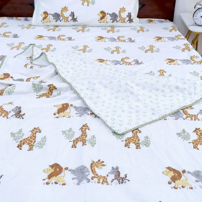 Hand Block Print Mulmul Cotton Kid's Dohar | Forest Animal Dream Sheets