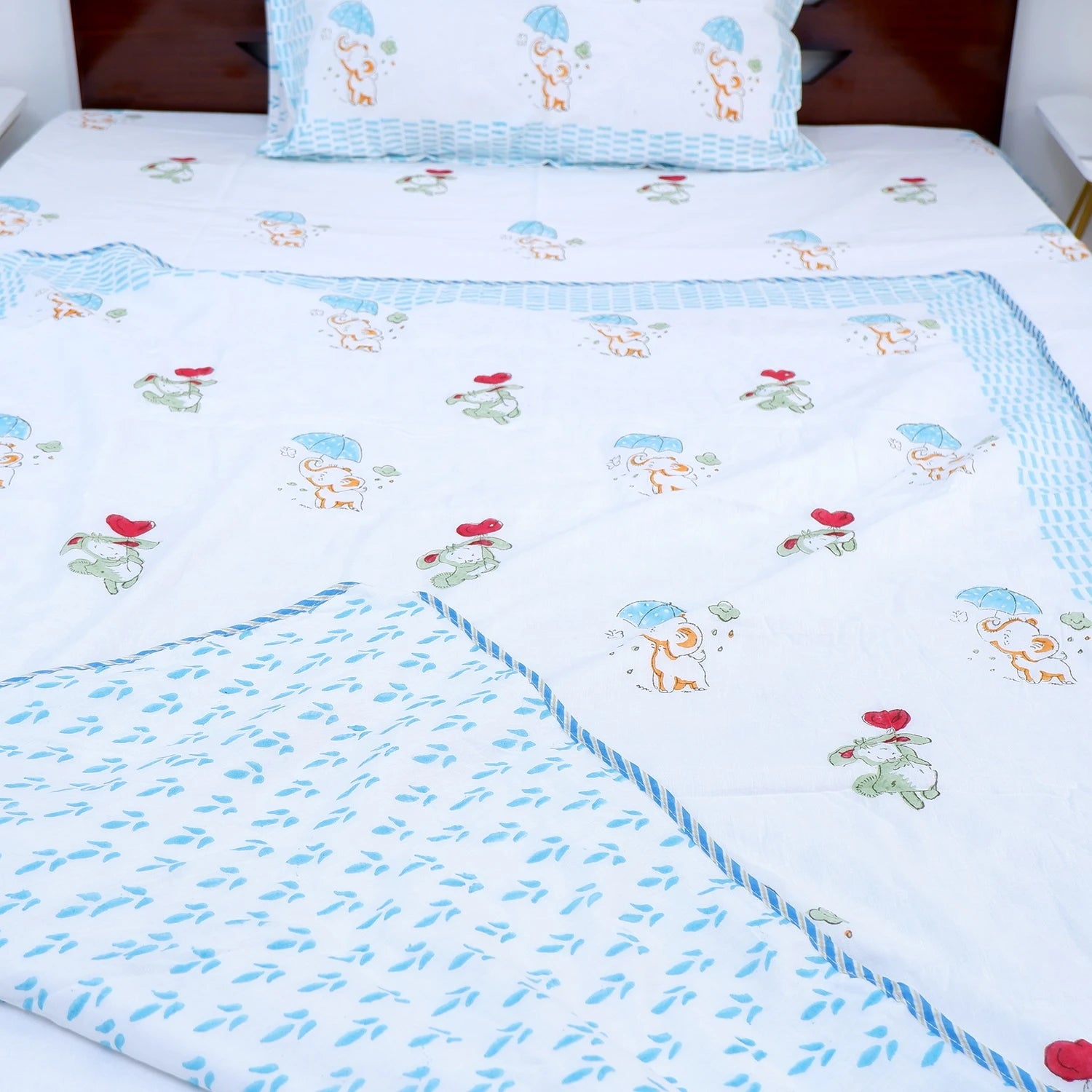 Colorful hand block print kids dohar featuring playful designs and soft fabric for comfort