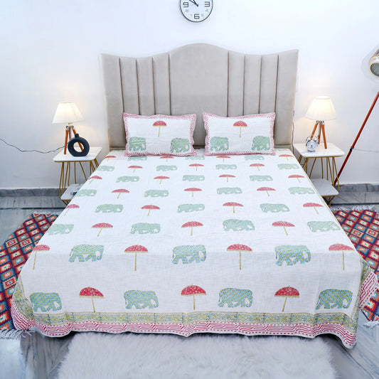 Premium Block Print Jute Cotton Bedcover | Sushmita