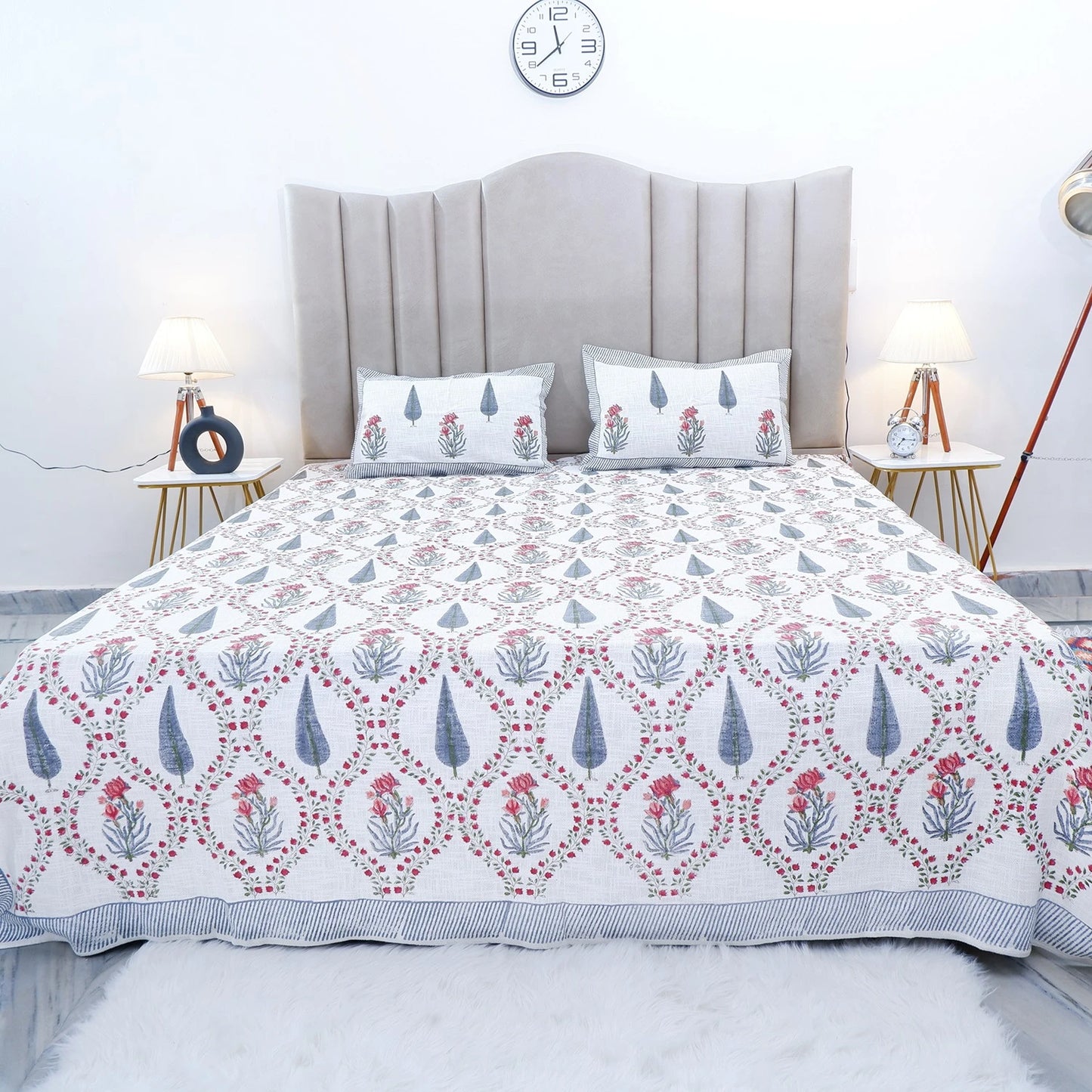 Premium Block Print Jute Cotton Bedcover | Sara