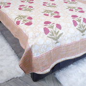 Hand Block Print Mulmul Cotton Dohar | Rose Petal Comfort - Set of 2