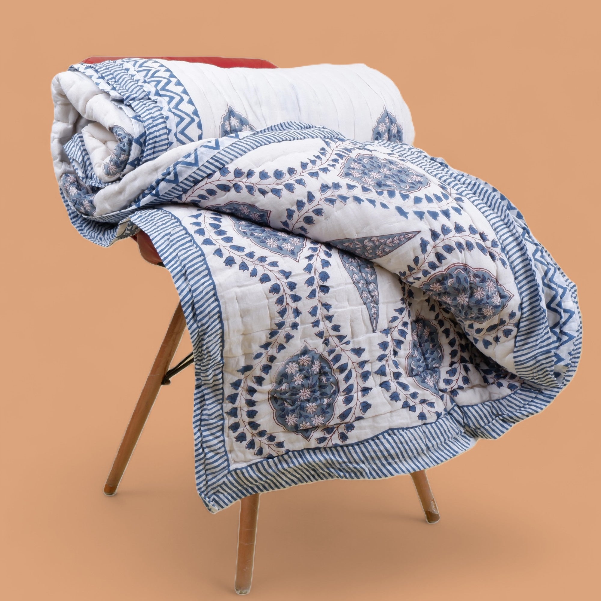 Hand Block Printed Mulmul Cotton Quilt - Basmat - Tarvik