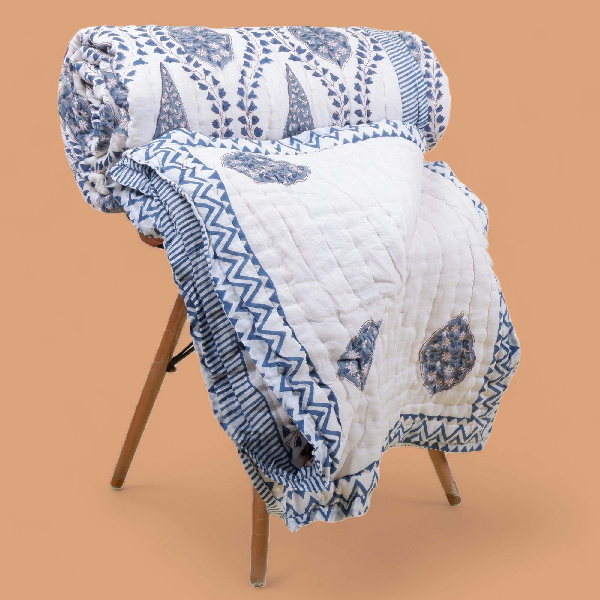 Hand Block Printed Mulmul Cotton Quilt - Basmat - Tarvik