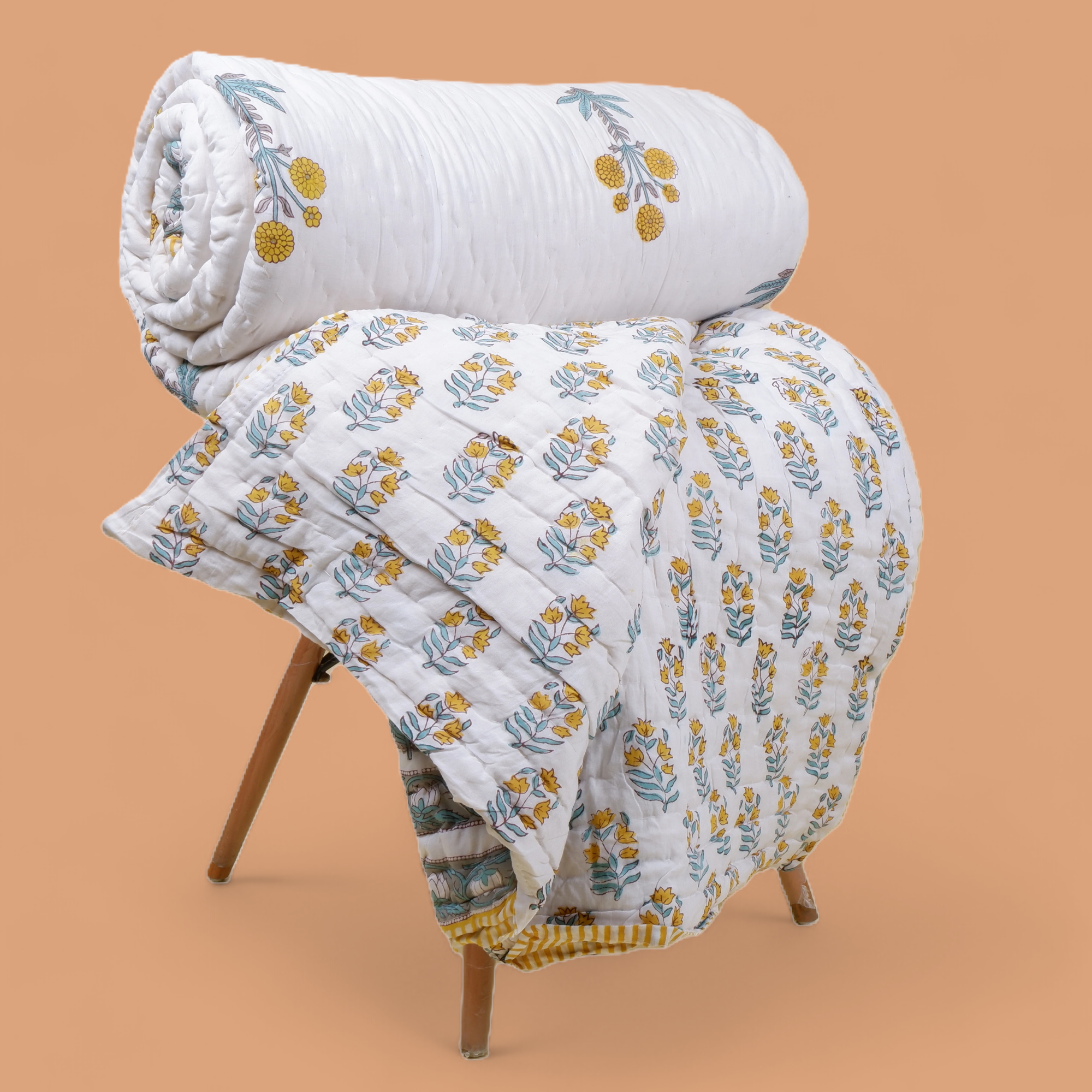 Hand Block Printed Mulmul Cotton Quilt - Kashida - Tarvik