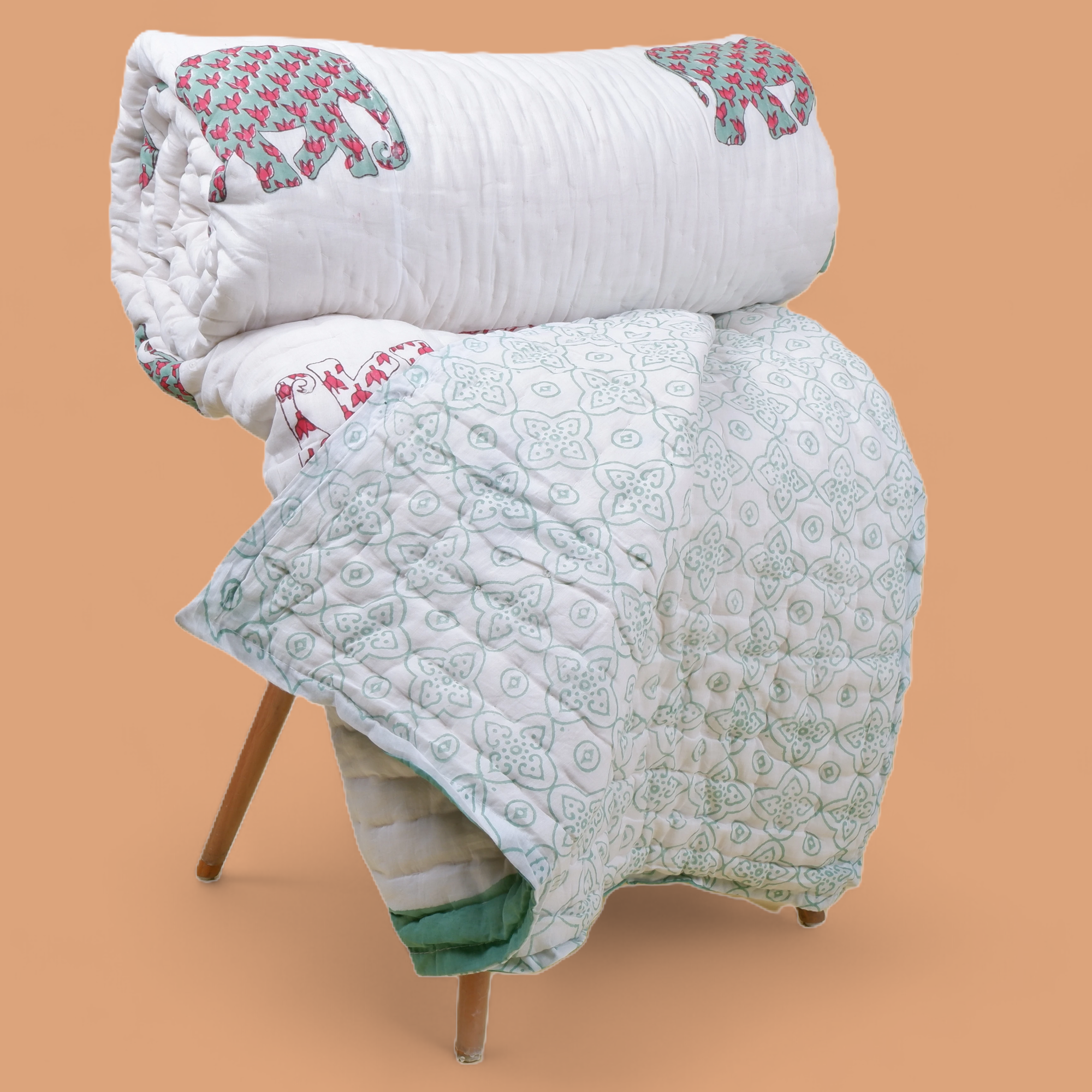 Hand Block Printed Mulmul Cotton Quilt - Hayud - Tarvik