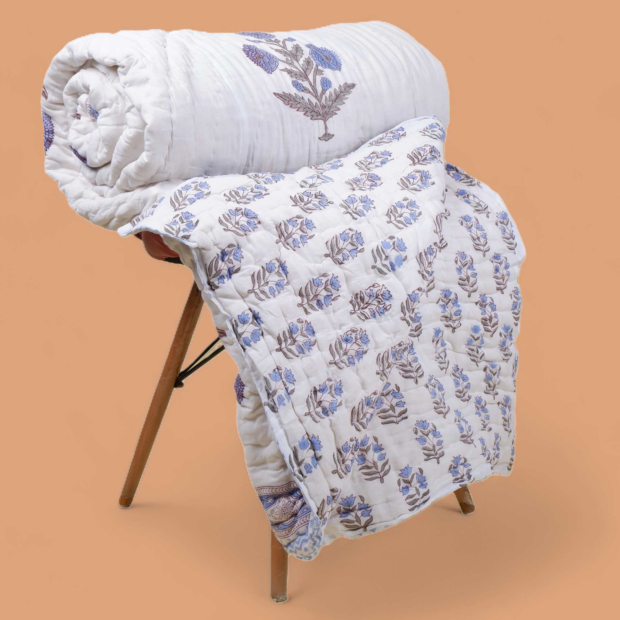 Hand Block Printed Mulmul Cotton Quilt - Hena - Tarvik