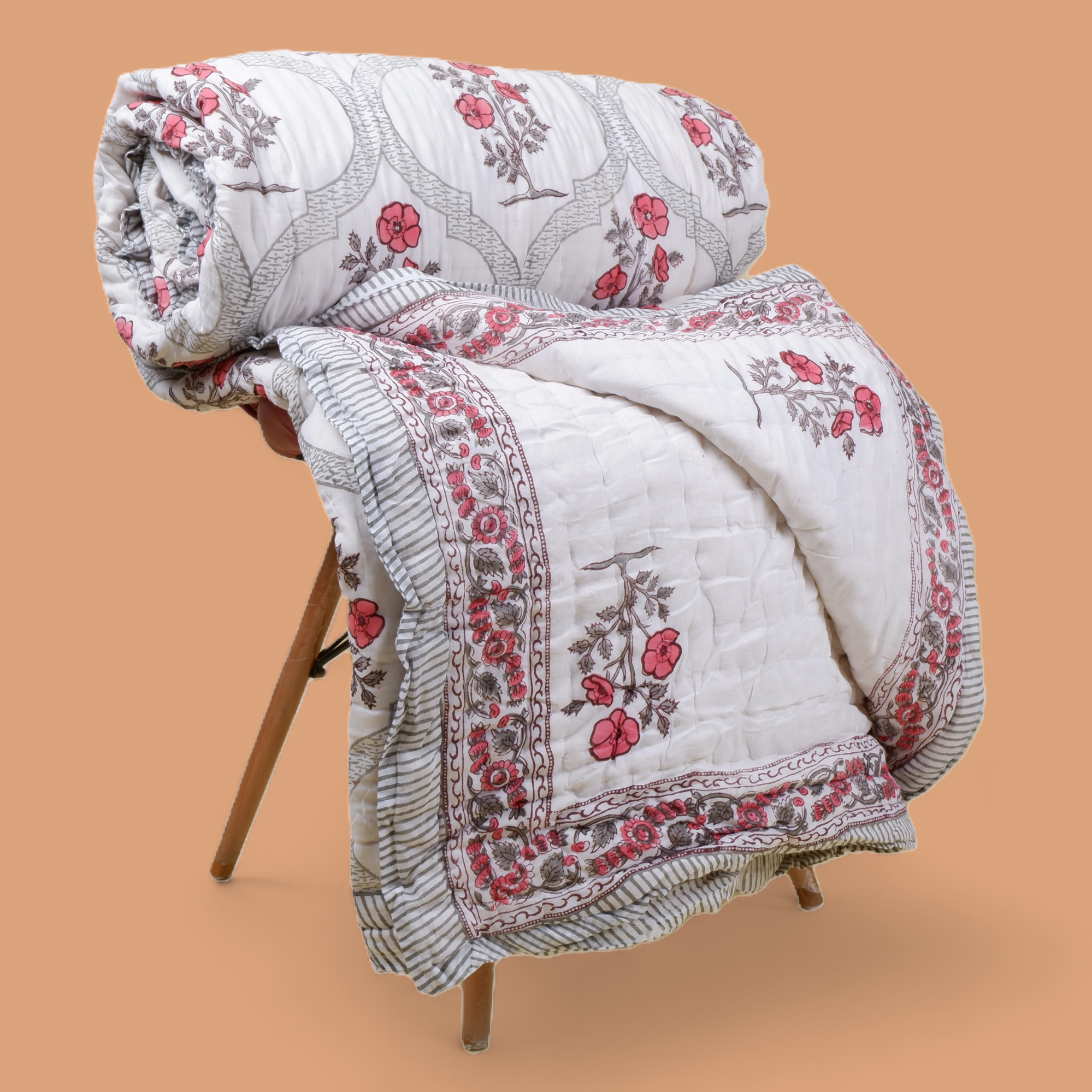 Hand Block Printed Mulmul Cotton Quilt - Sajoon - Tarvik