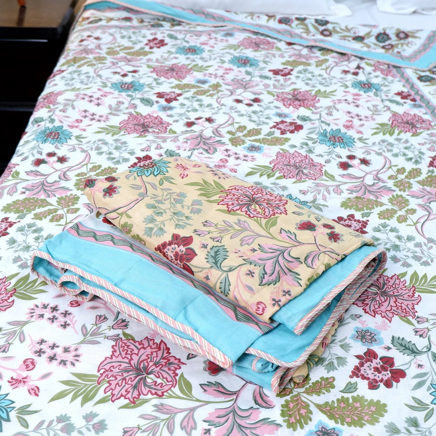 Jaipuri Dohar Blanket (Set of 2) | 100% Mulmul Cotton | Block Print | Single Bed - Marina