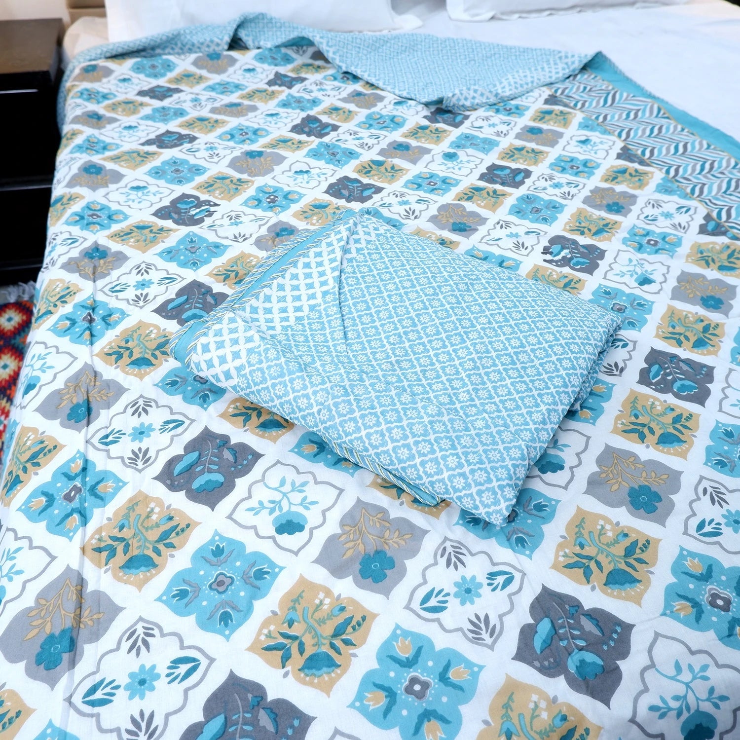 Jaipuri Dohar Blanket (Set of 2) | 100% Mulmul Cotton | Block Print | Single Bed - Tabu