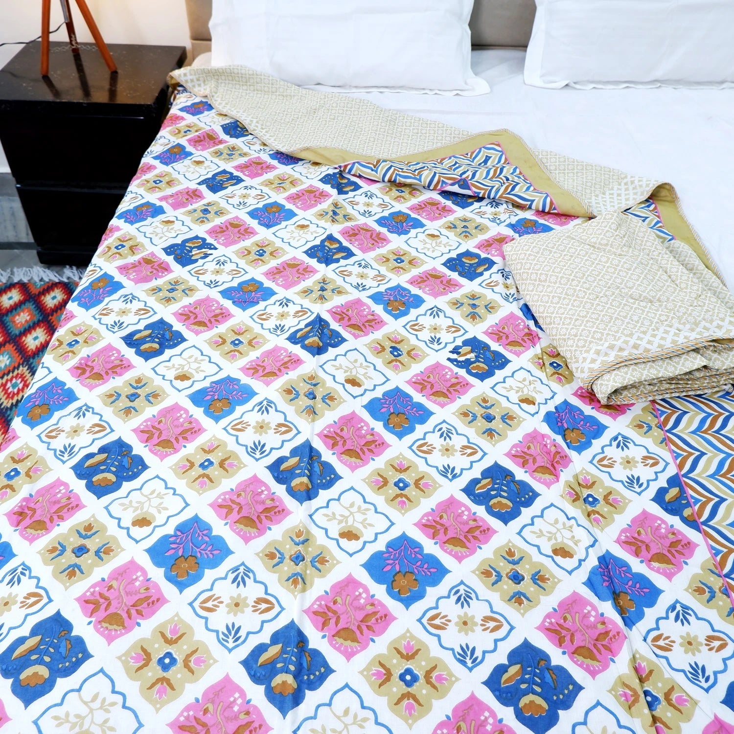 Jaipuri Dohar Blanket (Set of 2) | 100% Mulmul Cotton | Block Print | Single Bed - Neelam