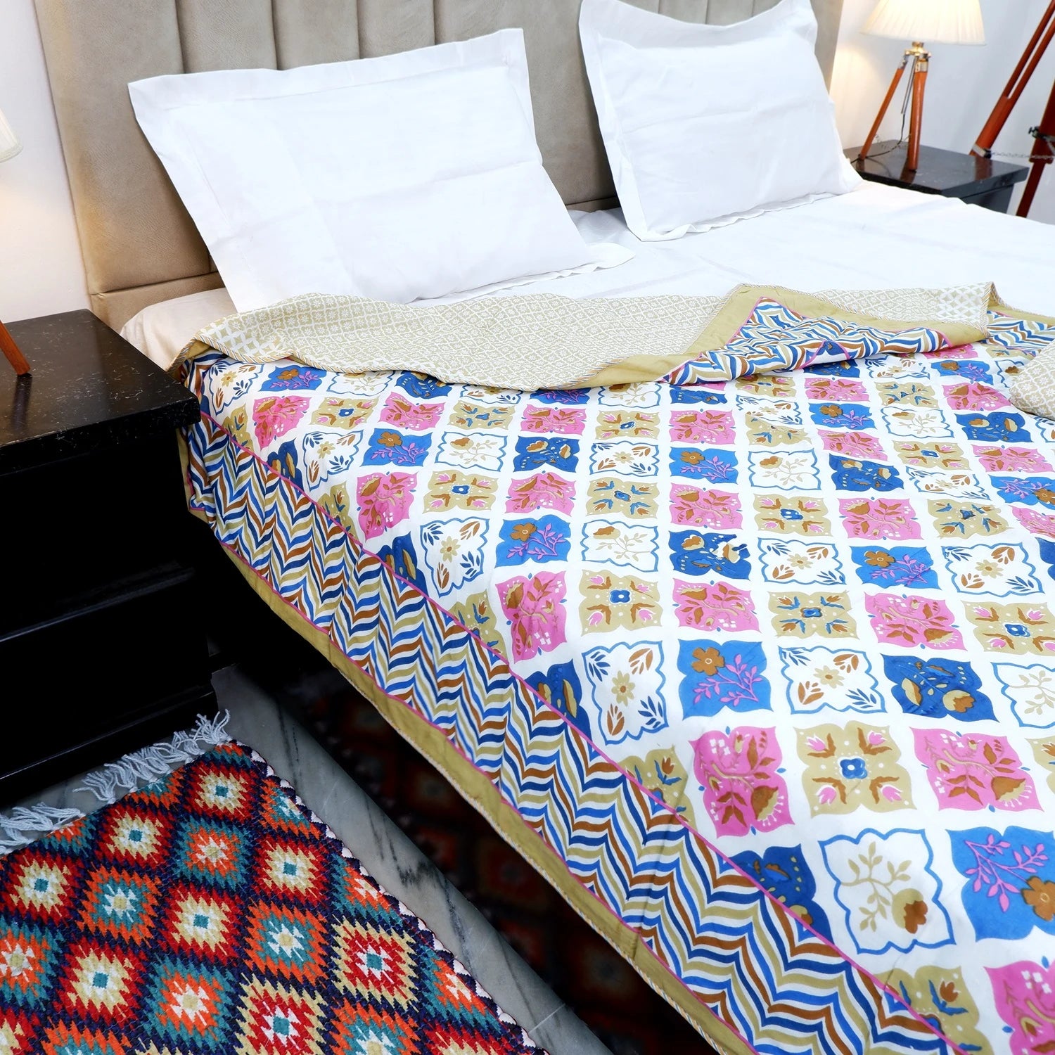 Jaipuri Dohar Blanket (Set of 2) | 100% Mulmul Cotton | Block Print | Single Bed - Neelam