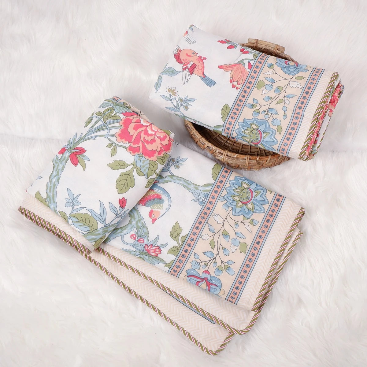 Hand Block Print Mulmul Cotton Dohar | Blossom Breeze Dohar - Set of 2