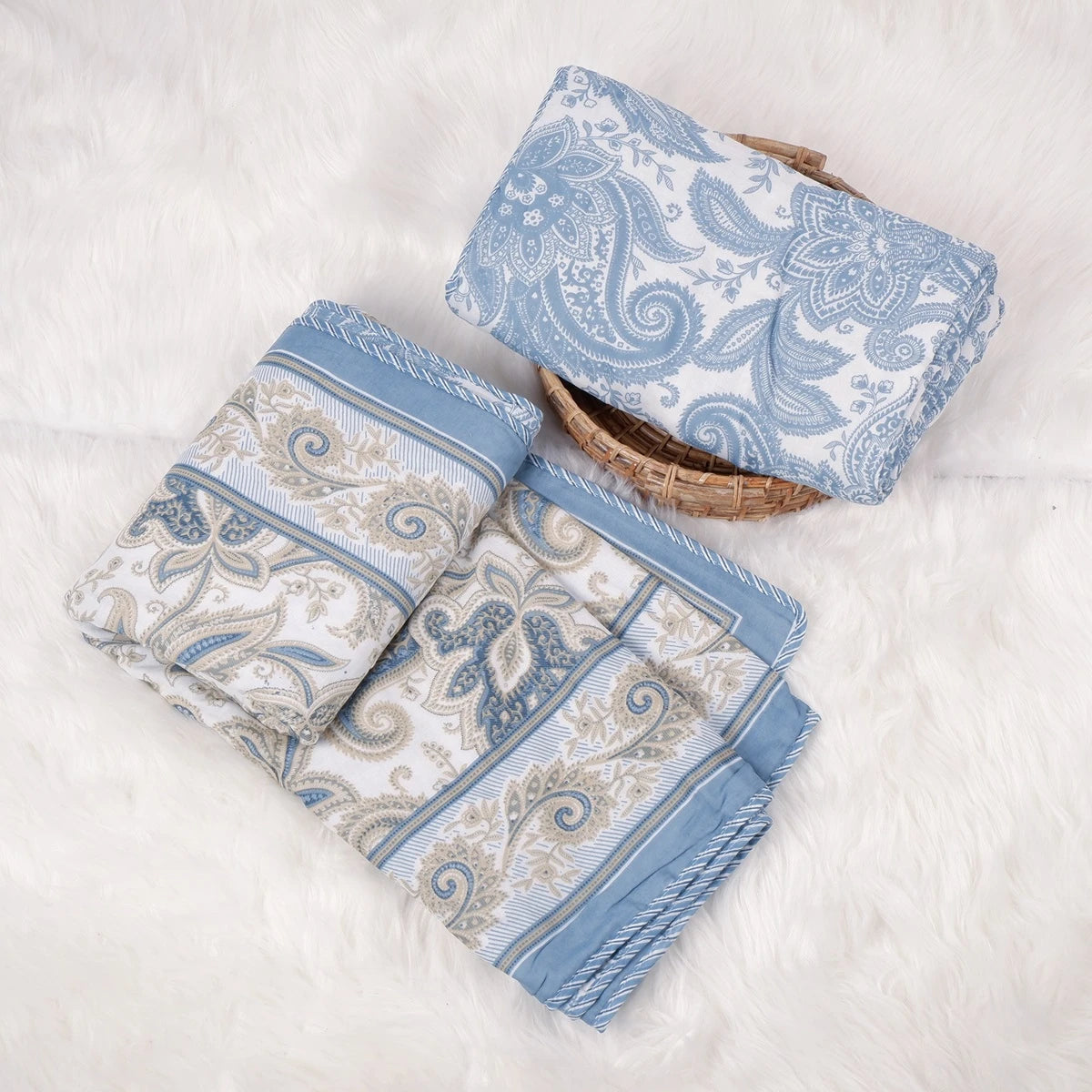 Hand Block Print Mulmul Cotton Dohar | Ocean Waves Dohar - Set of 2