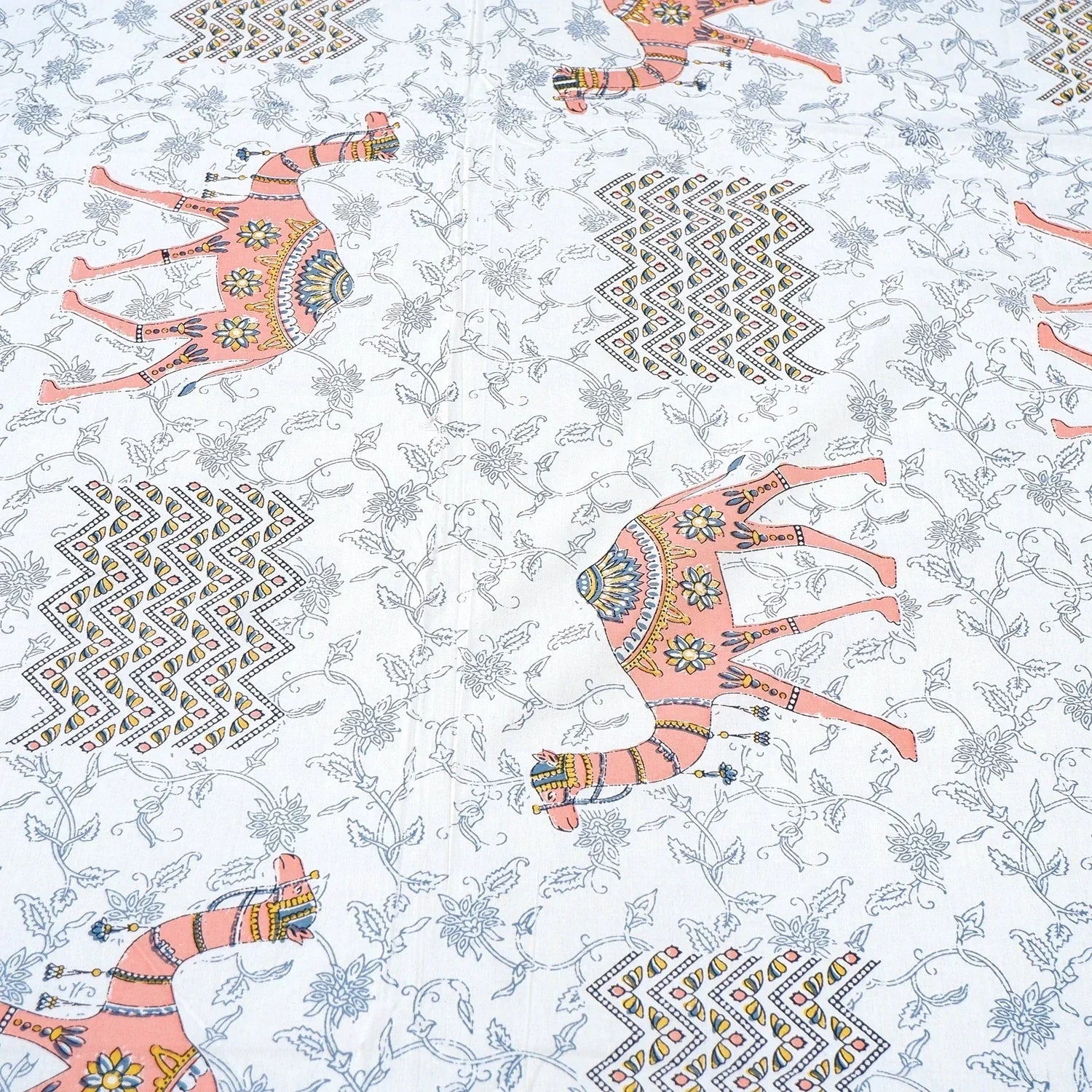 Jaipuri Cotton Double Bedsheet Set - Peach Camel Print (90x108 inches)