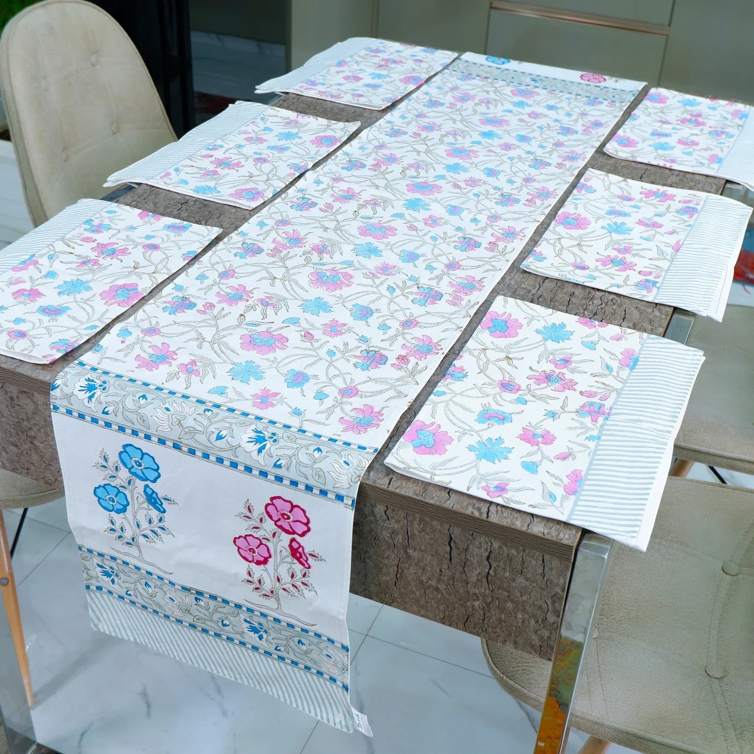 Hand Block Printed Cotton Table Runner - Xenia - Tarvik