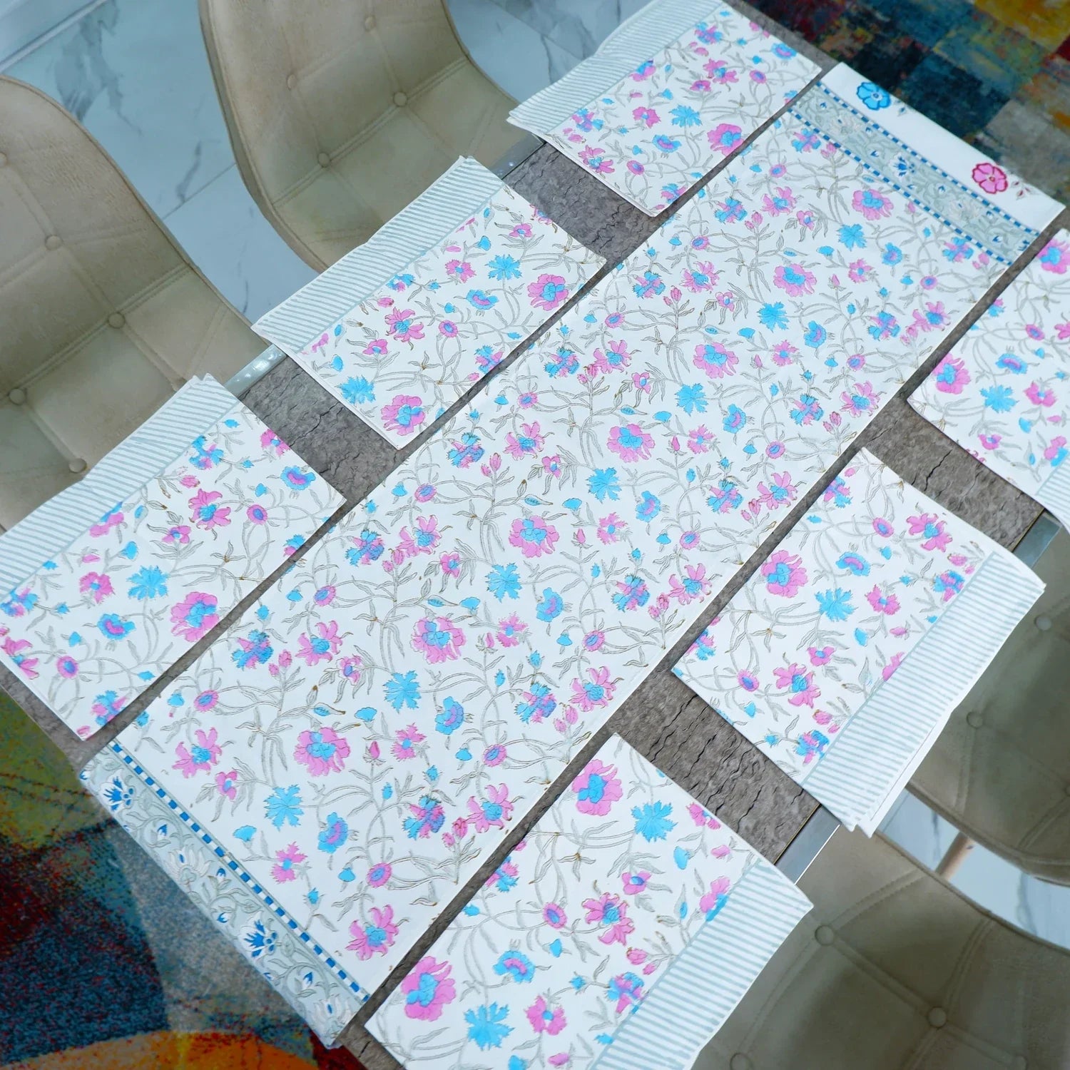 Hand Block Printed Cotton Table Runner - Xenia - Tarvik