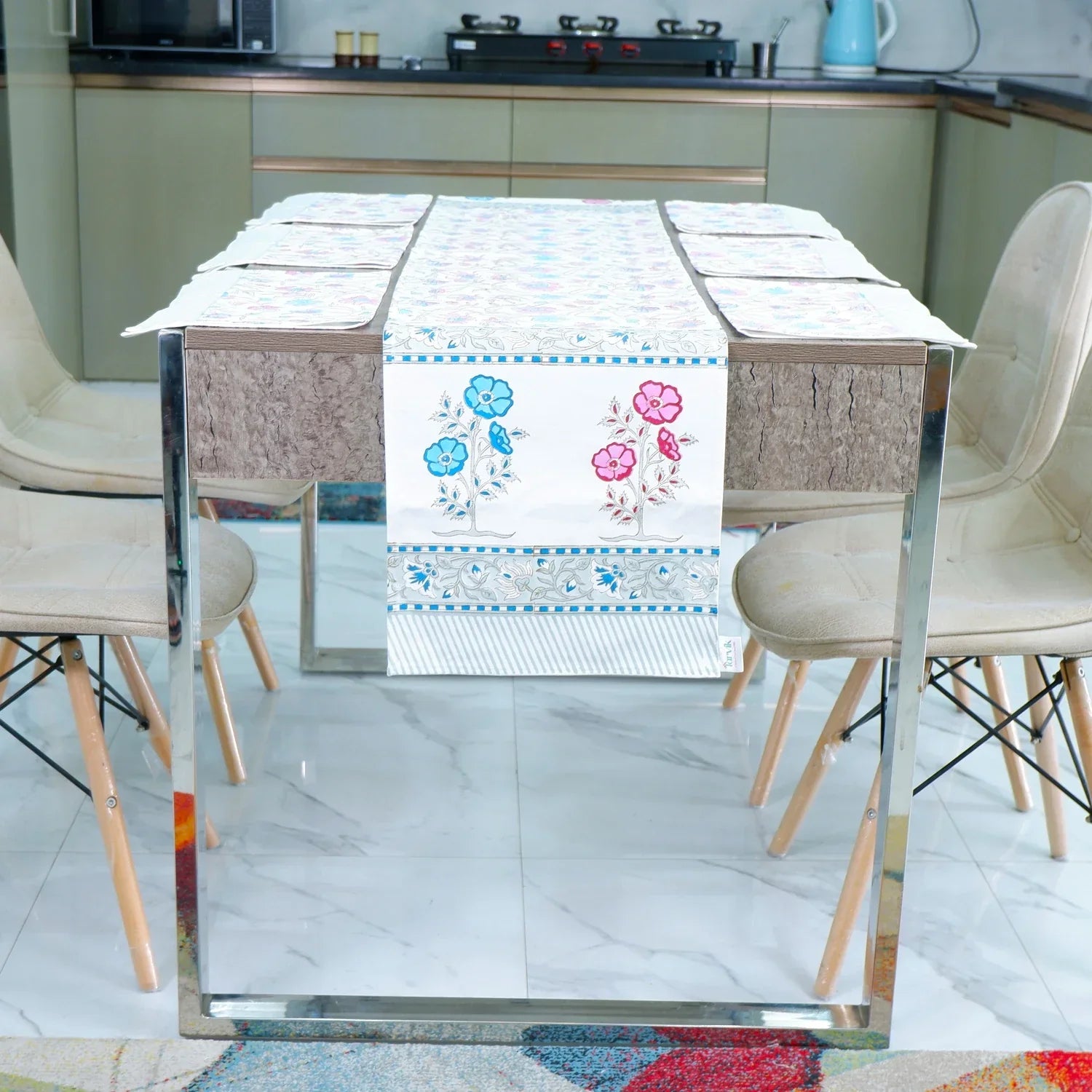 Hand Block Printed Cotton Table Runner - Xenia - Tarvik