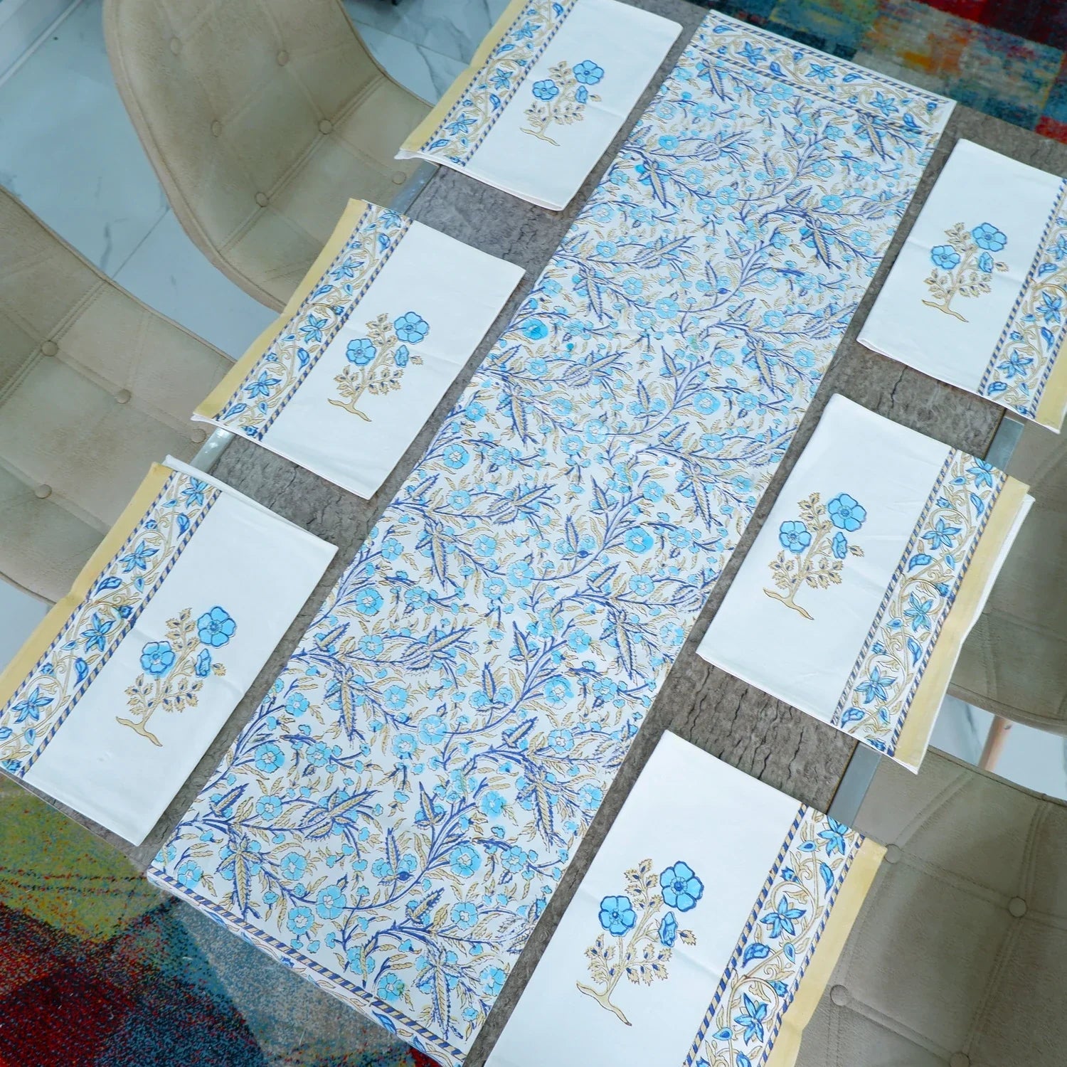 Hand Block Printed Cotton Table Runner - Zola - Tarvik