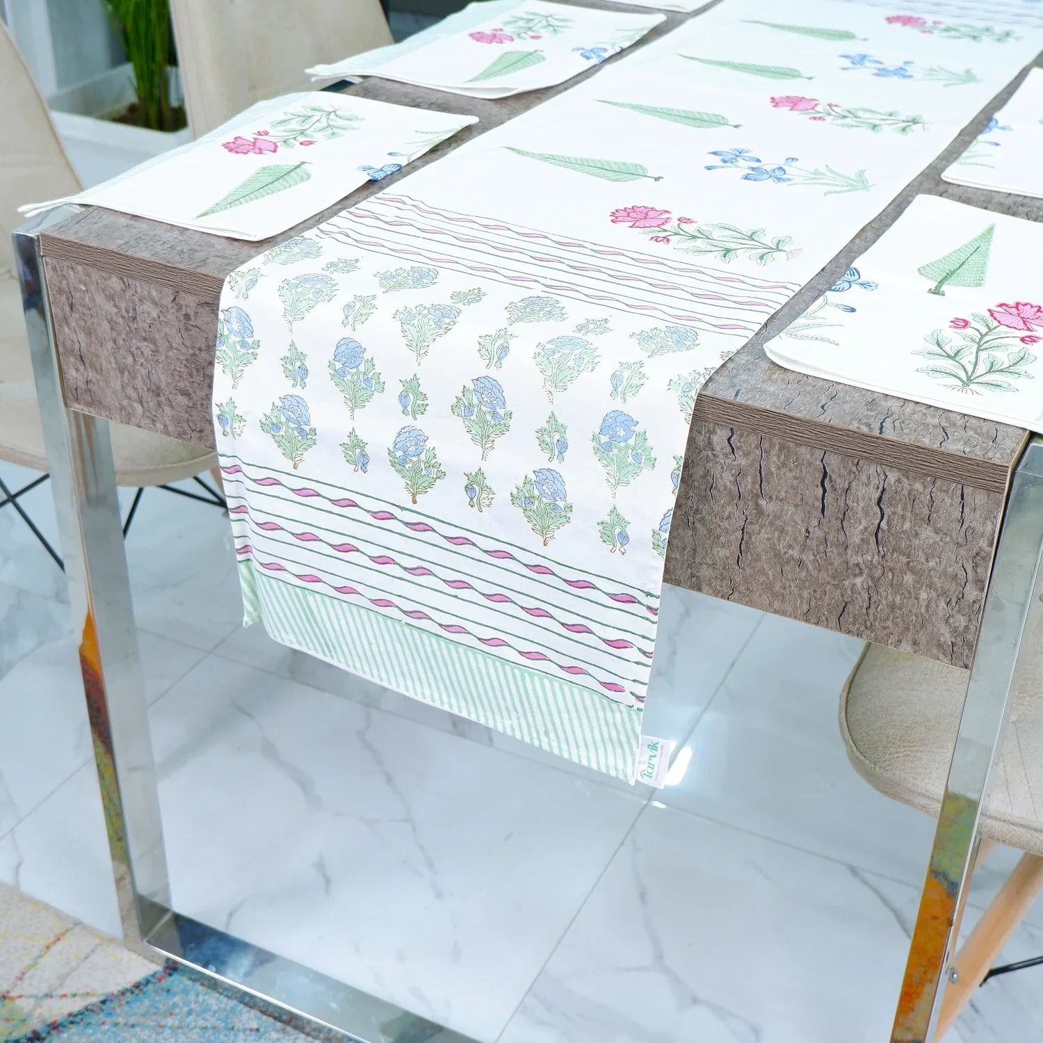 Hand Block Printed Cotton Table Runner -Ziva - Tarvik